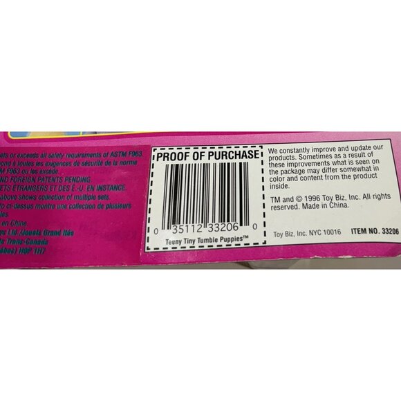 Vintage 1996 Teeny Tiny Tumbles Surprise Purple Puppy Toy Beanie Factory sealed - Picture 3 of 4